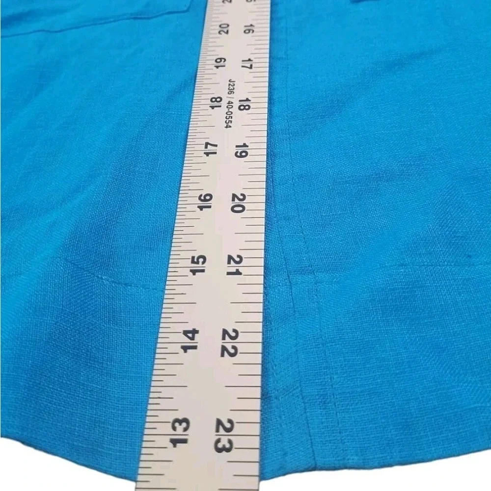 Marc New York Jeans Linen Top Women L Blue Short Sleeve Boxy Coastal Boho